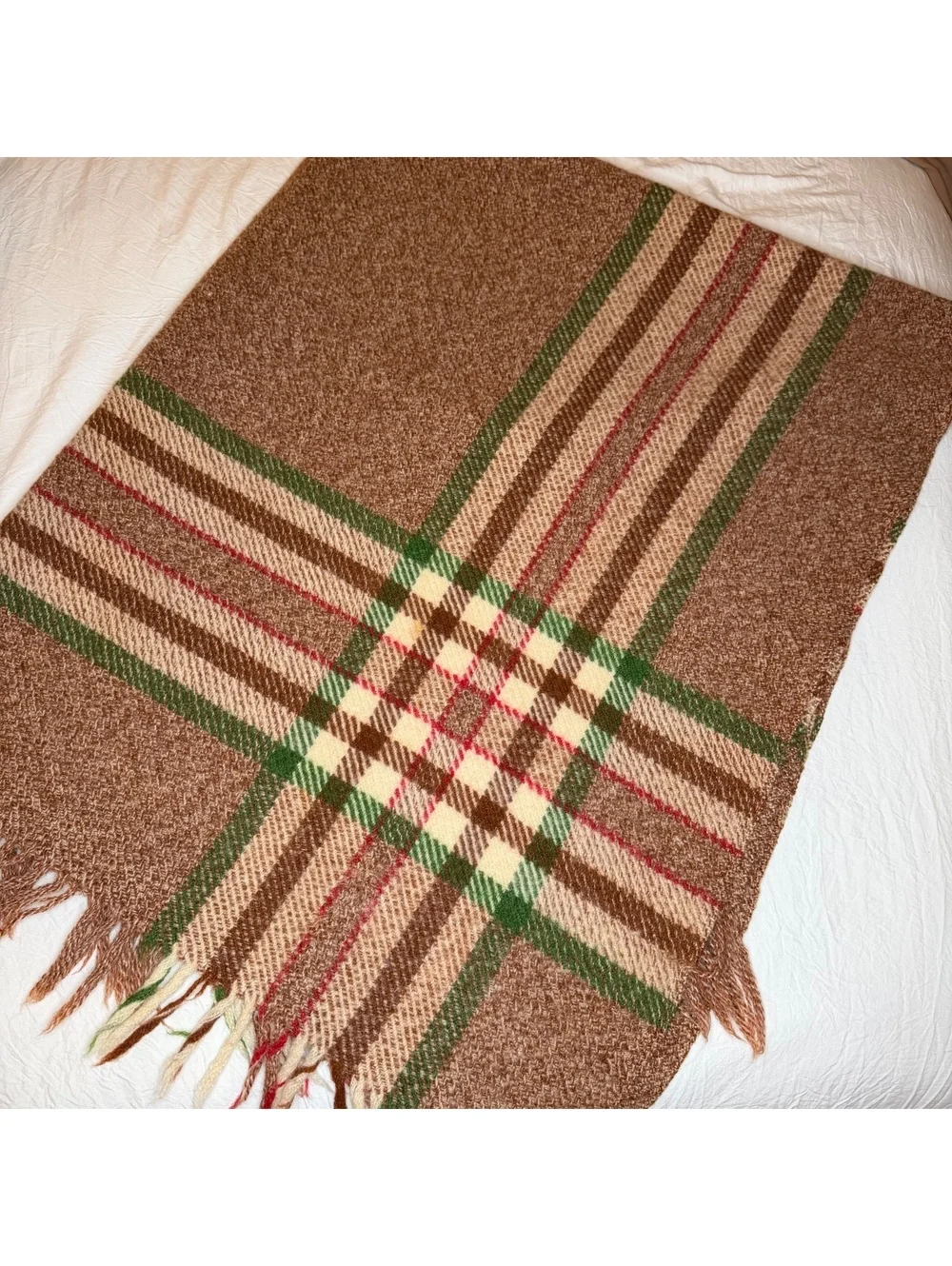 Vtg Horner Brothers Woolen Mills All Wool Brown Plaid Blanket 56”x52”